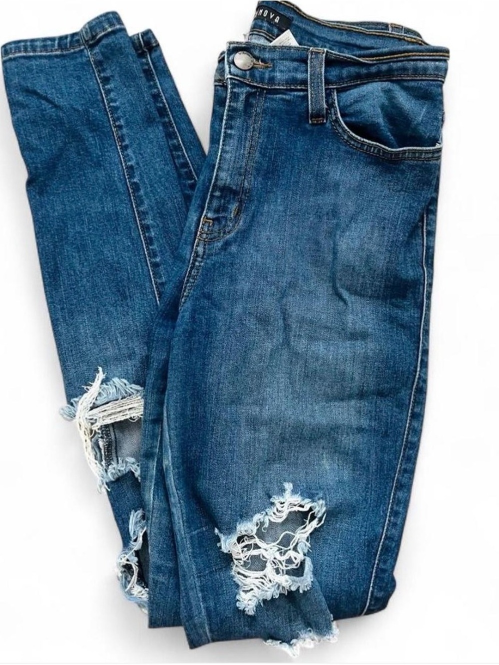 Fashion Nova Blue Distressed Skinny Jeans